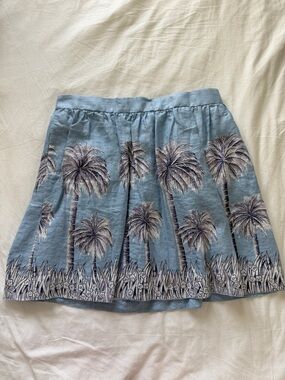 J. Crew Sky Blue Palm-Print Skater Skirt
